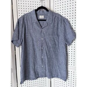 Mutual Weave Linen Cotton Button Down Short SLV Striped Shirt Men's XL Blue